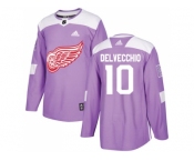 Men Adidas Detroit Red Wings #10 Alex Delvecchio Purple Authentic Fights Cancer Stitched NHL Jersey