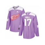 Men Adidas Detroit Red Wings #17 Brett Hull Purple Authentic Fights Cancer Stitched NHL Jersey