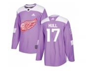 Men Adidas Detroit Red Wings #17 Brett Hull Purple Authentic Fights Cancer Stitched NHL Jersey