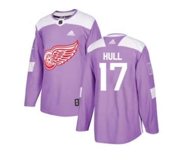 Men Adidas Detroit Red Wings #17 Brett Hull Purple Authentic Fights Cancer Stitched NHL Jersey