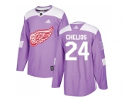 Men Adidas Detroit Red Wings #24 Chris Chelios Purple Authentic Fights Cancer Stitched NHL Jersey