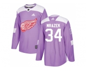 Men Adidas Detroit Red Wings #34 Petr Mrazek Purple Authentic Fights Cancer Stitched NHL Jersey