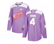 Men Adidas Detroit Red Wings #4 Gordie Howe Purple Authentic Fights Cancer Stitched NHL Jersey