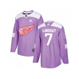 Men Adidas Detroit Red Wings #7 Ted Lindsay Purple Authentic Fights Cancer Stitched NHL Jersey