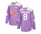 Men Adidas Detroit Red Wings #8 Justin Abdelkader Purple Authentic Fights Cancer Stitched NHL Jersey