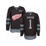 Men's Adidas Detroit Red Wings #1 Terry Sawchuk Authentic Black 1917-2017 100th Anniversary NHL Jersey