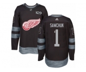 Men's Adidas Detroit Red Wings #1 Terry Sawchuk Authentic Black 1917-2017 100th Anniversary NHL Jersey