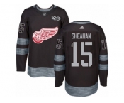 Men's Adidas Detroit Red Wings #15 Riley Sheahan Authentic Black 1917-2017 100th Anniversary NHL Jersey