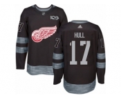 Men's Adidas Detroit Red Wings #17 Brett Hull Authentic Black 1917-2017 100th Anniversary NHL Jersey