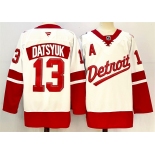 Men's Detroit Red Wings #13 Pavel Datsyuk White Red 2024-25 With A Patch Stitched Jersey