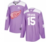 Men's Detroit Red Wings #15 Jakub Vrana Adidas Authentic Hockey Fights Cancer Practice Purple Jersey