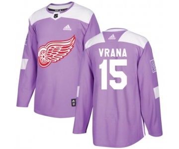 Men's Detroit Red Wings #15 Jakub Vrana Adidas Authentic Hockey Fights Cancer Practice Purple Jersey