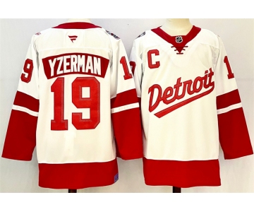 Men's Detroit Red Wings #19 Steve Yzerman White Red 2024-25 With C Patch Stitched Jersey