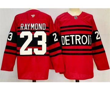 Men's Detroit Red Wings #23 Lucas Raymond Red 2024-25 Reverse Retro Stitched Jersey