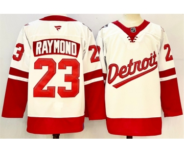 Men's Detroit Red Wings #23 Lucas Raymond White Red 2024-25 Stitched Jersey