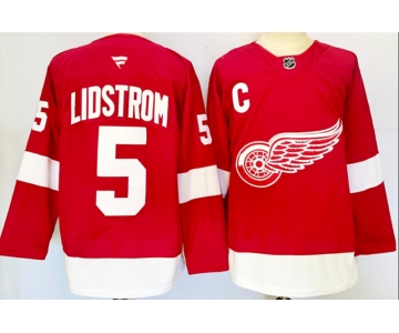 Men's Detroit Red Wings #5 Nicklas Lidstrom Red 2024-25 Stitched Jersey