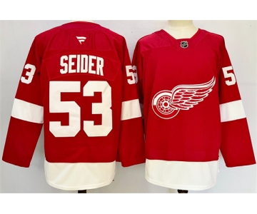 Men's Detroit Red Wings #53 Moritz Seider Red 2024-25 Home Stitched Jersey