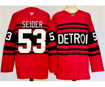 Men's Detroit Red Wings 53 Moritz Seider Red 2024-25 Reverse Retro Stitched Jersey