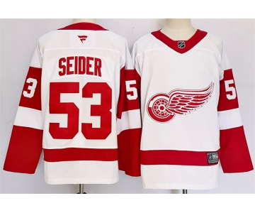 Men's Detroit Red Wings #53 Moritz Seider White 2024-25 Stitched Jersey