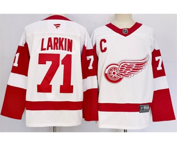 Men's Detroit Red Wings #71 Dylan Larkin White 2024-25 Stitched Jersey