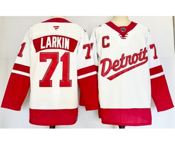 Men's Detroit Red Wings #71 Dylan Larkin White Red 2024-25 With C Patch Stitched Jersey