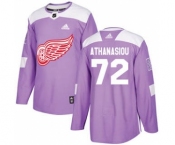 Men's Detroit Red Wings #72 Andreas Athanasiou Purple Fights Cancer Stitched Hockey Jersey