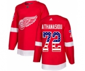 Men's Detroit Red Wings #72 Andreas Athanasiou Red Home USA Flag Stitched Hockey Jersey