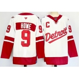 Men's Detroit Red Wings #9 Gordie Howe White Red 2024-25 With C Patch Stitched Jersey