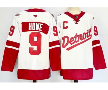 Men's Detroit Red Wings #9 Gordie Howe White Red 2024-25 With C Patch Stitched Jersey