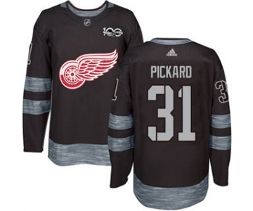 Men's Red Wings #31 Calvin Pickard Black 1917-2017 100th Anniversary Stitched Hockey Jersey