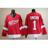 nhl jerseys detroit red wings #1 terry sawchuk ccm throwback red