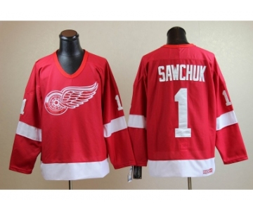 nhl jerseys detroit red wings #1 terry sawchuk ccm throwback red