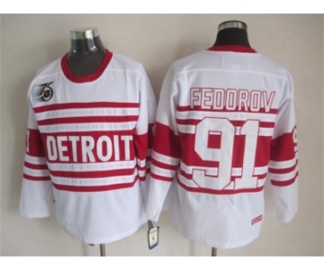 nhl jerseys detroit red wings #91 fedorov white[m&n 75th]