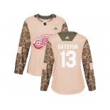 Women Adidas Detroit Red Wings #13 Pavel Datsyuk Camo Authentic 2017 Veterans Day Stitched NHL Jersey