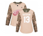 Women Adidas Detroit Red Wings #13 Pavel Datsyuk Camo Authentic 2017 Veterans Day Stitched NHL Jersey