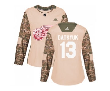 Women Adidas Detroit Red Wings #13 Pavel Datsyuk Camo Authentic 2017 Veterans Day Stitched NHL Jersey