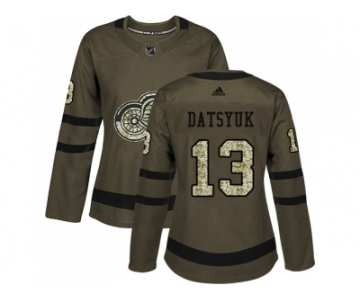 Women Adidas Detroit Red Wings #13 Pavel Datsyuk Green Salute to Service Stitched NHL Jersey