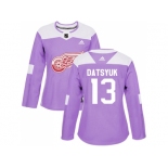 Women Adidas Detroit Red Wings #13 Pavel Datsyuk Purple Authentic Fights Cancer Stitched NHL Jersey