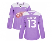 Women Adidas Detroit Red Wings #13 Pavel Datsyuk Purple Authentic Fights Cancer Stitched NHL Jersey