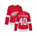 Women Adidas Detroit Red Wings #40 Henrik Zetterberg Red Home Authentic Stitched NHL Jersey