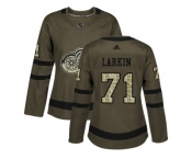 Women Adidas Detroit Red Wings #71 Dylan Larkin Green Salute to Service Stitched NHL Jersey