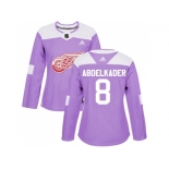 Women Adidas Detroit Red Wings #8 Justin Abdelkader Purple Authentic Fights Cancer Stitched NHL Jersey