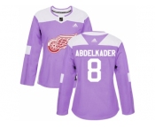 Women Adidas Detroit Red Wings #8 Justin Abdelkader Purple Authentic Fights Cancer Stitched NHL Jersey