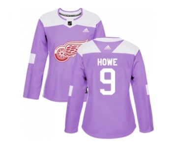 Women Adidas Detroit Red Wings #9 Gordie Howe Purple Authentic Fights Cancer Stitched NHL Jersey