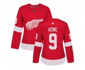 Women Adidas Detroit Red Wings #9 Gordie Howe Red Home Authentic Stitched NHL Jersey