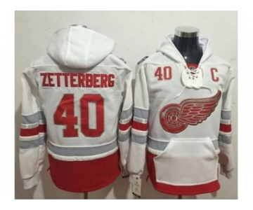 Detroit Red Wings #40 Henrik Zetterberg White Name & Number Pullover NHL Hoodie