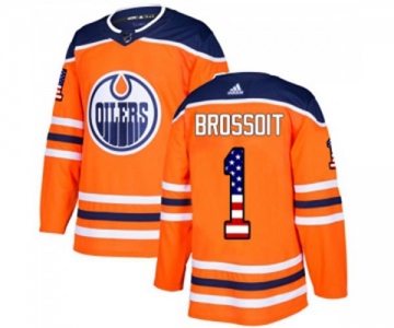 Adidas Edmonton Oilers #1 Laurent Brossoit Authentic Orange USA Flag Fashion NHL Jersey