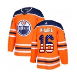 Adidas Edmonton Oilers #16 Jujhar Khaira Authentic Orange USA Flag Fashion NHL Jersey