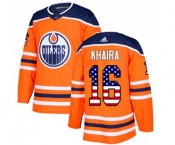 Adidas Edmonton Oilers #16 Jujhar Khaira Authentic Orange USA Flag Fashion NHL Jersey