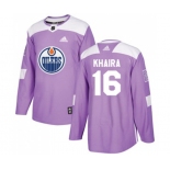 Adidas Edmonton Oilers #16 Jujhar Khaira Authentic Purple Fights Cancer Practice NHL Jersey